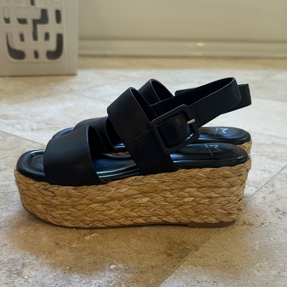 Marc Fisher Black and Tan Platform Sandals